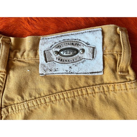 90s vintage Pepe yellow jeans button fly loose fit high waist 30W 1990s - Picture 7 of 9